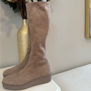 Grey Suede Platform Boots